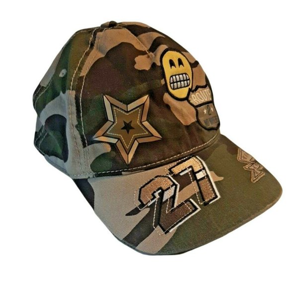 Camo Green Snap Back Ball Cap Smiley Graphics - Picture 1 of 11